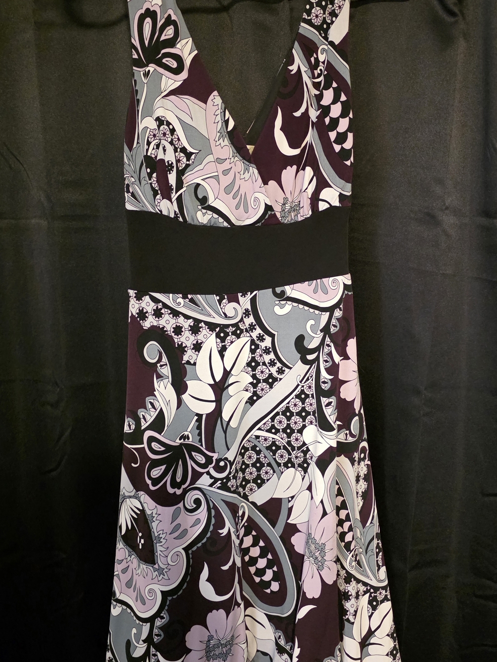 Studio Y One-Shoulder Purple Paisley Floral Dress with Black Waistband